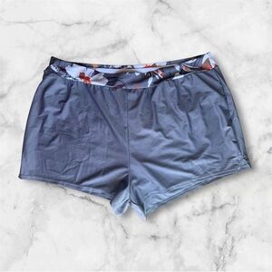 umbranded swim short plus size 2X eslastic and floral waist  gray